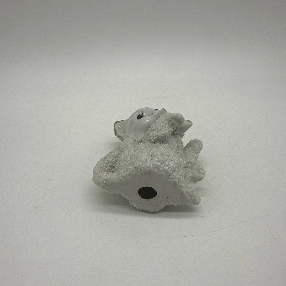 Spaghetti Sugar Texture White Cat Kitten Figurine Gold Bow Kitschy Vintage Japan
